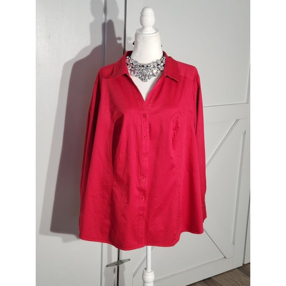Lane Bryant Tops - LANE BRYANT BLOUSE COLOR RED LONG SLEEVE COTTON/SPANDEX SIZE 28(3X)